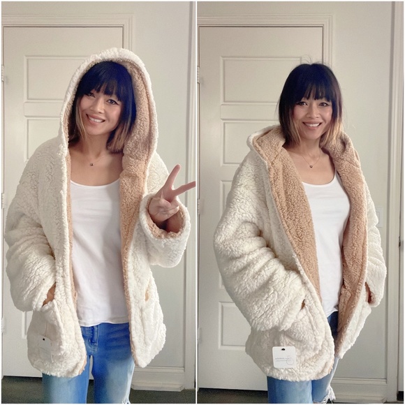 #30 Cozy Vegan Fur Open Front Reversible Jacket Coat - Picture 2 of 4